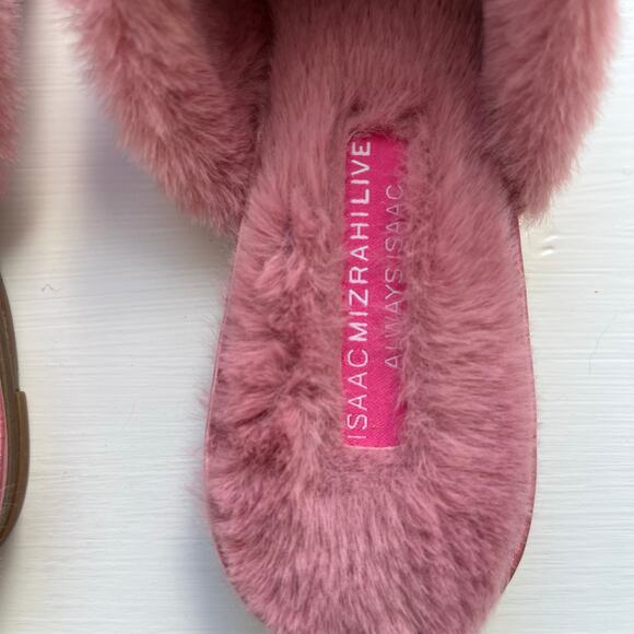 Isaac Mizrahi Live! Embellished Mule Pink 6.5 M Rhinestone Rimmed Faux Fur - Picture 4 of 9